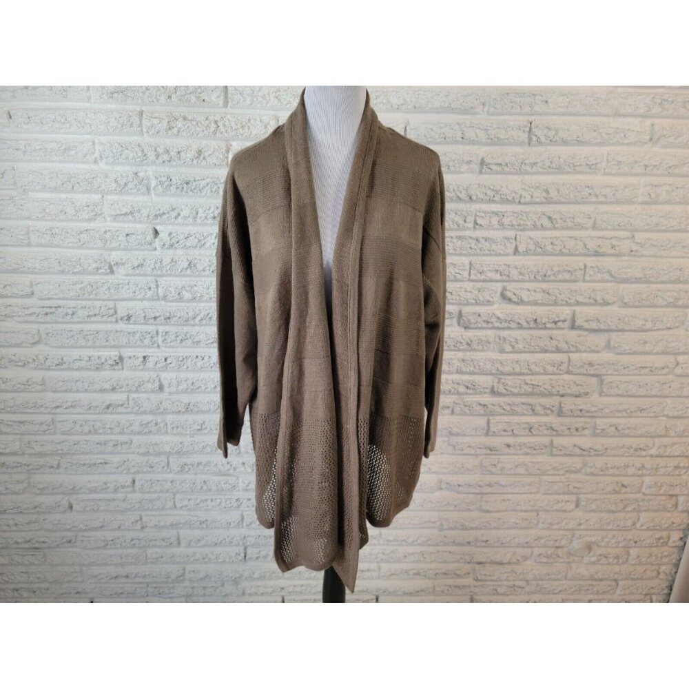 Design History 3X Gray Knit Cardigan Sweater Open Front Long Sleeve Plus SWE113E